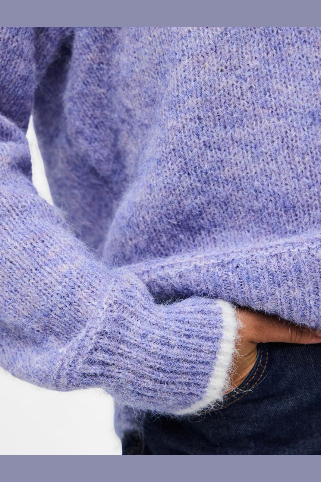 Pieces - Pcivy Ls O-Neck Contrast Knit - 4802856 Baby Lavender White Contrast