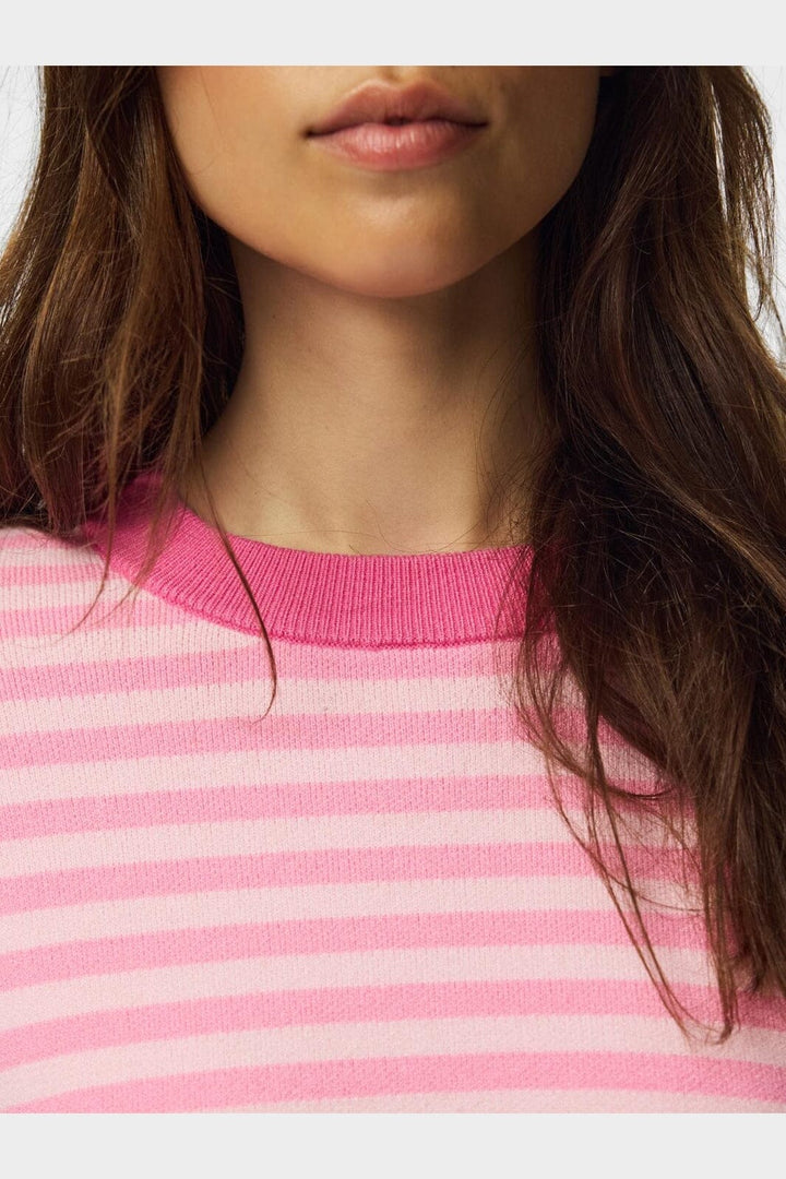 Pieces - Pcjassy Ls O-Neck Knit - 5180754 Roseate Spoonbill Sea Pink - Hot Pink Neckline