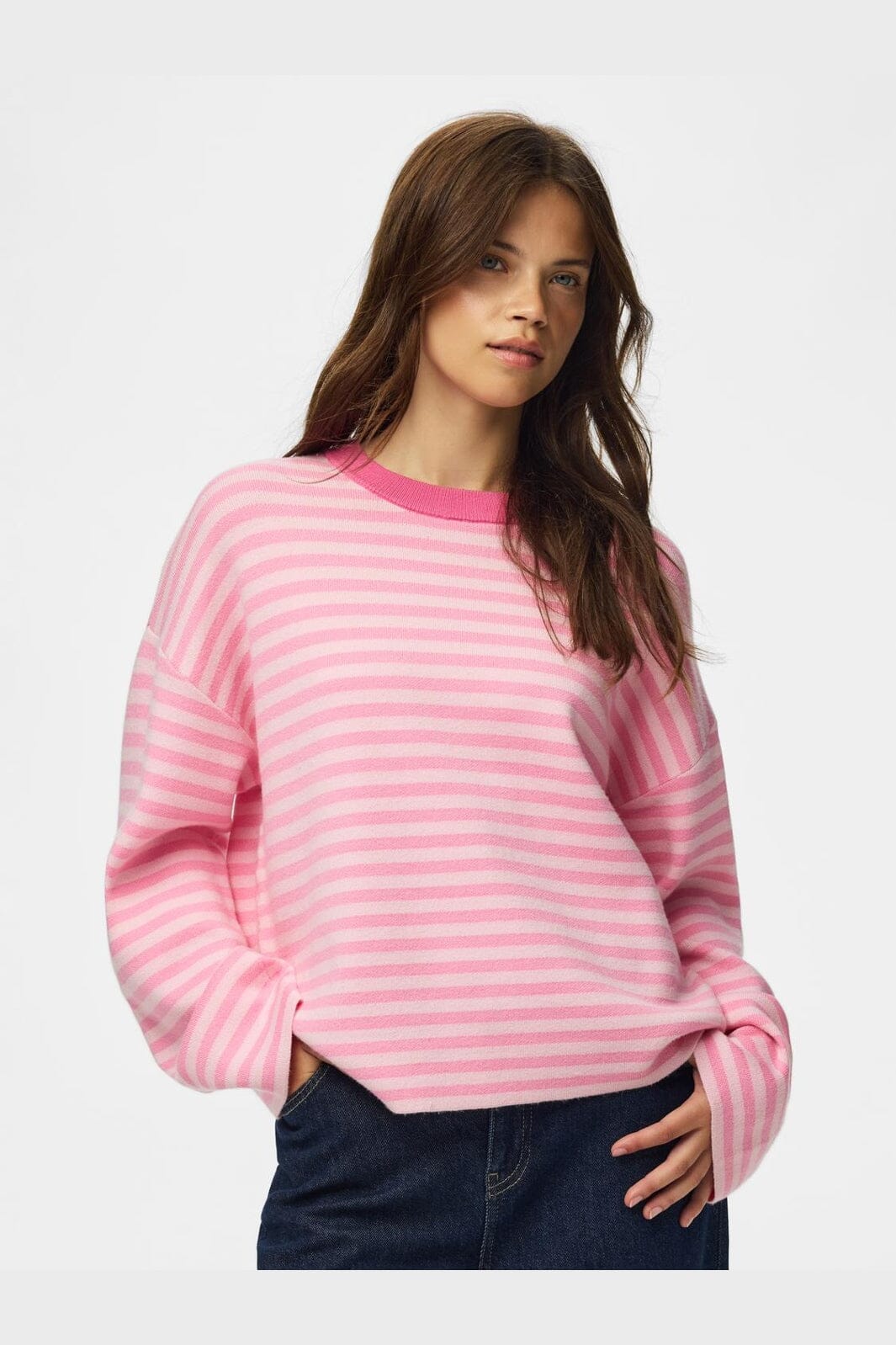 Pieces - Pcjassy Ls O-Neck Knit - 5180754 Roseate Spoonbill Sea Pink - Hot Pink Neckline