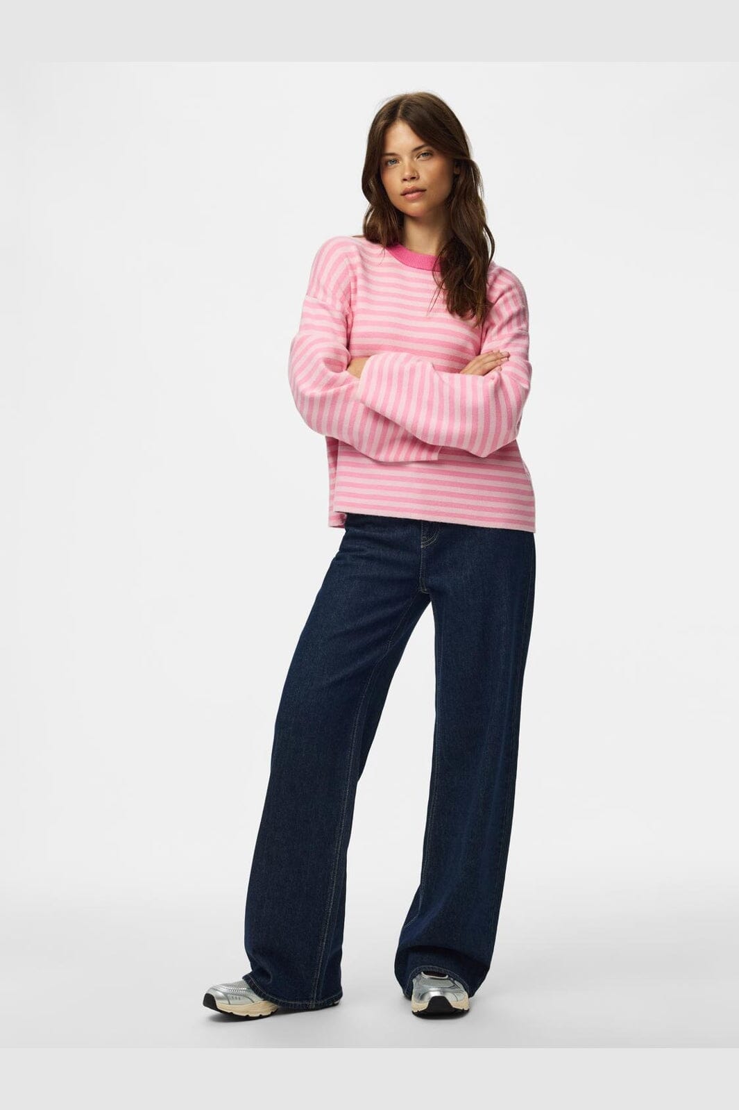 Pieces - Pcjassy Ls O-Neck Knit - 5180754 Roseate Spoonbill Sea Pink - Hot Pink Neckline