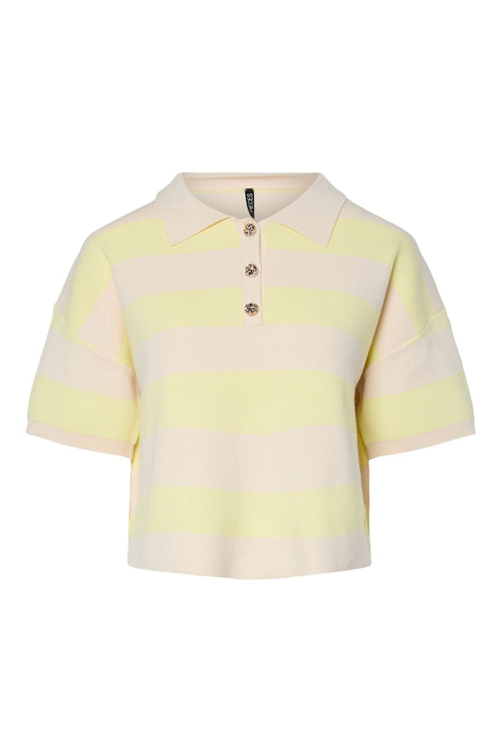 Pieces - Pcjassy Ss Short Polo Knit Fsy - 4884099 French Vanilla Coconut Milk