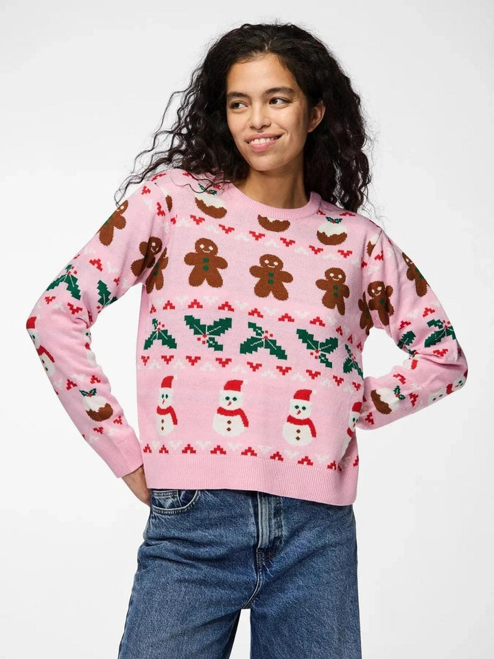 Pieces - Pcjolly Xmas Ls O-Neck Knit Pullover - 4692471 Prism Pink X-Mas Strikbluser 