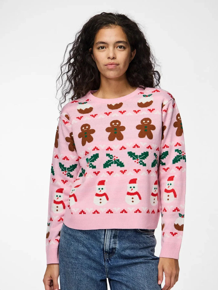Pieces - Pcjolly Xmas Ls O-Neck Knit Pullover - 4692471 Prism Pink X-Mas Strikbluser 