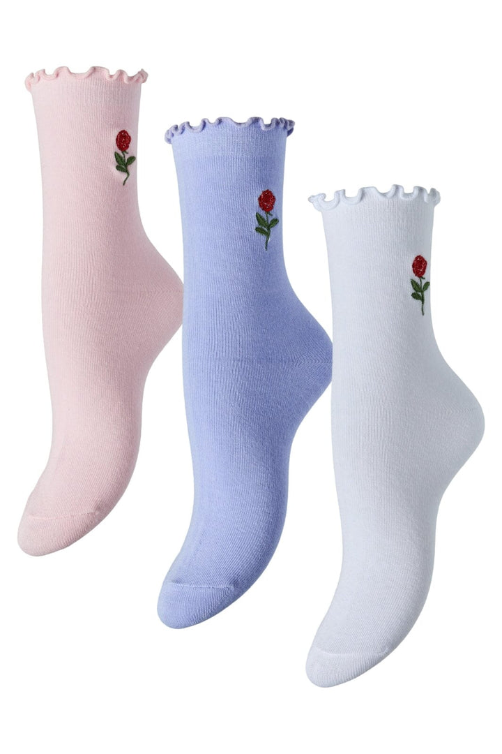 Pieces - Pcjora Rose 3 Pack Socks - 4830573 Bright White 3 Pink-Babylavender-Bwhite