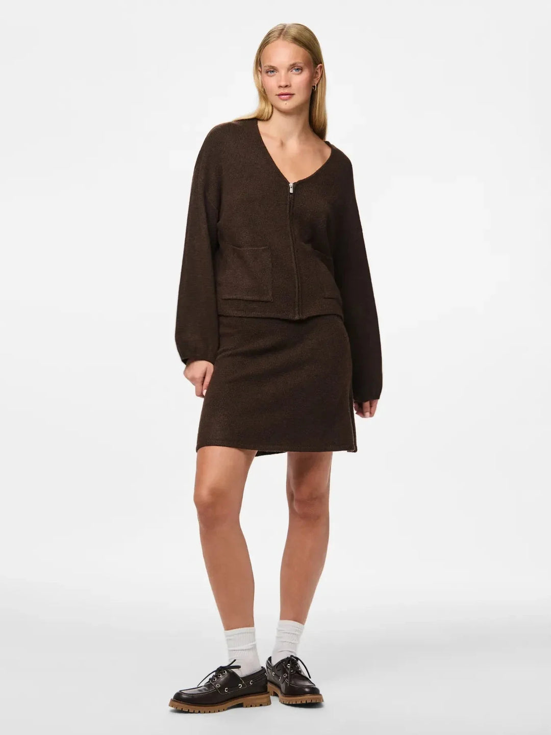 Pieces - Pcjunna Short Knit Skirt - 4819439 Hot Fudge Melange Nederdele 