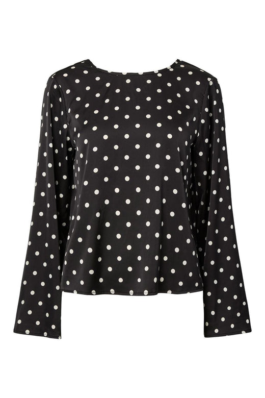 Pieces - Pcjytta Ls Satin Top - 5052187 Black White Dots Bluser 