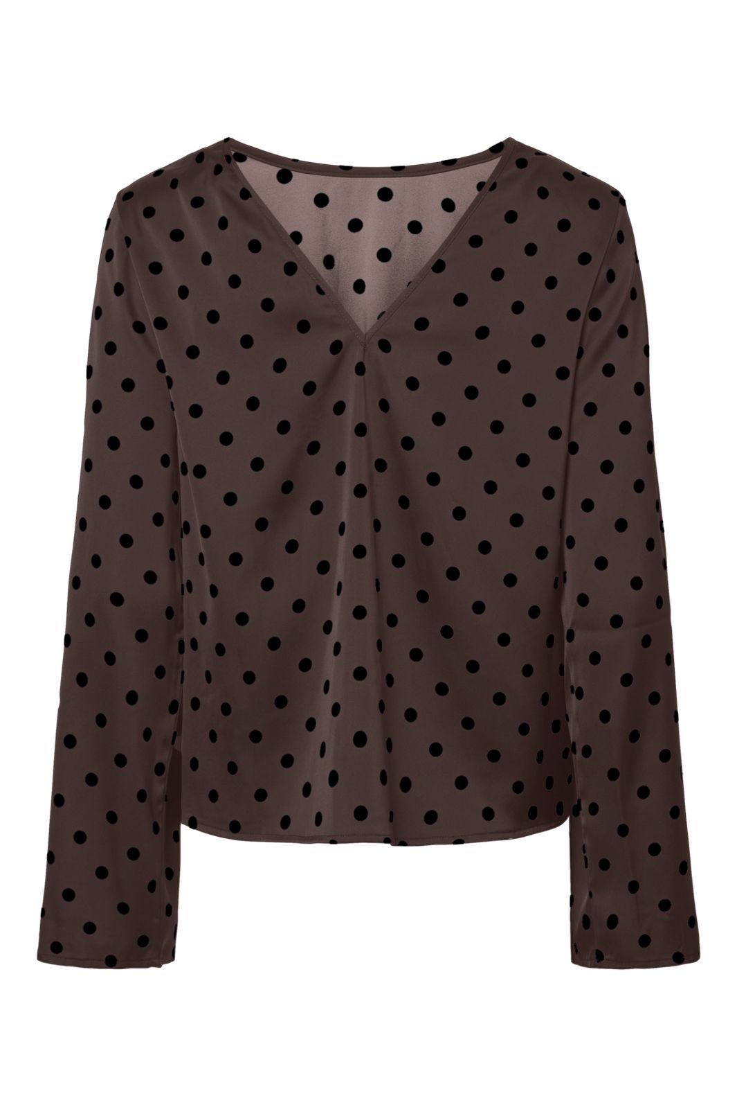 Pieces - Pcjytta Ls Satin Top - 5069032 Hot Fudge Black Dots