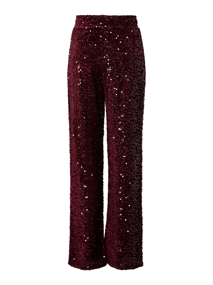 Pieces - Pckam Wide Pant - 4859162 Tawny Port Tawney Port Sequins Bukser 