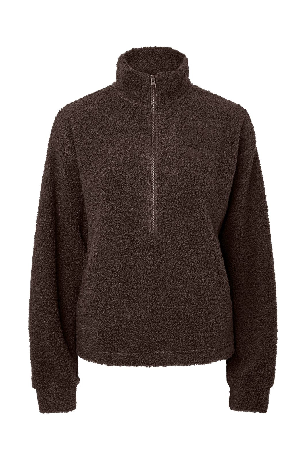 Pieces - Pckatty Teddy High Neck Half Zip Jacket - 5171677 Hot Fudge Without Patch