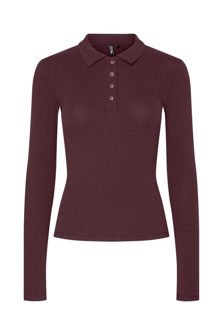 Pieces - Pckitte Ls Polo Top Kca - 4823182 Tawny Port