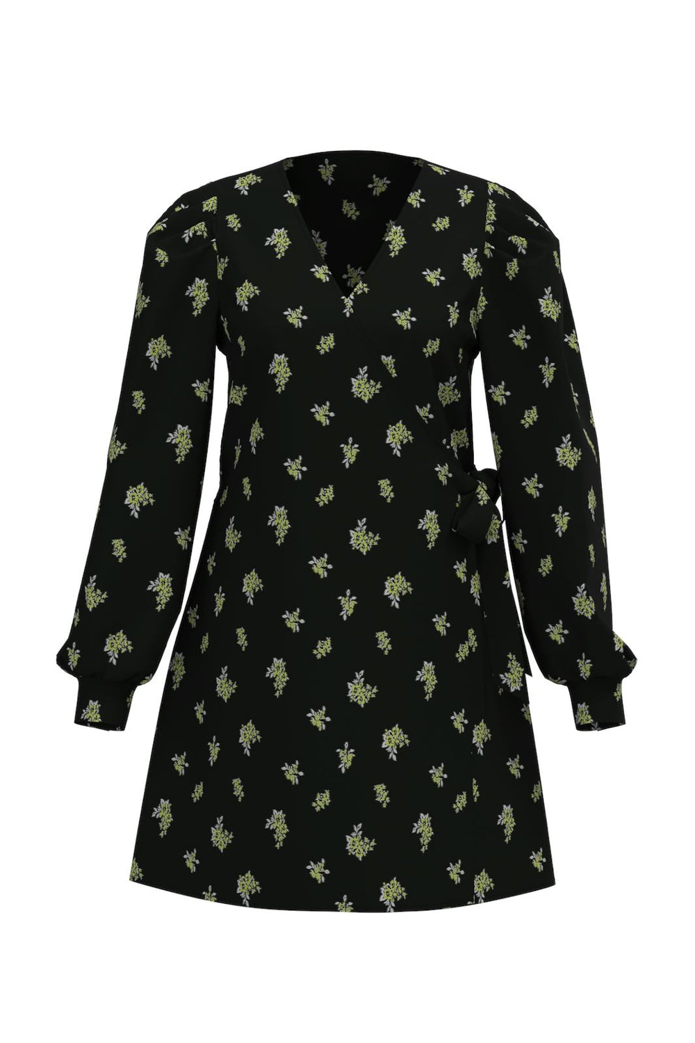 Pieces - Pcliva Ls Wrap Dress - 4581111 Black Green Flowers