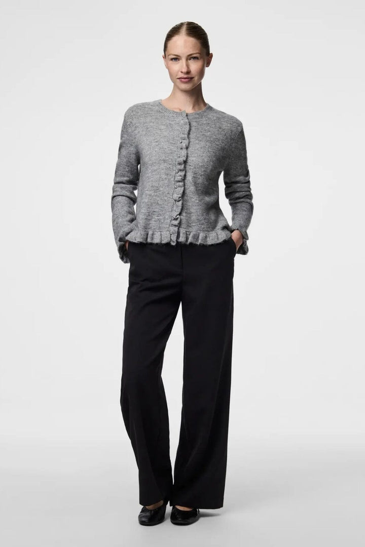 Pieces - Pclydia Ls Frill Knit Cardigan Fsy - 4912609 Medium Grey Melange As Sample