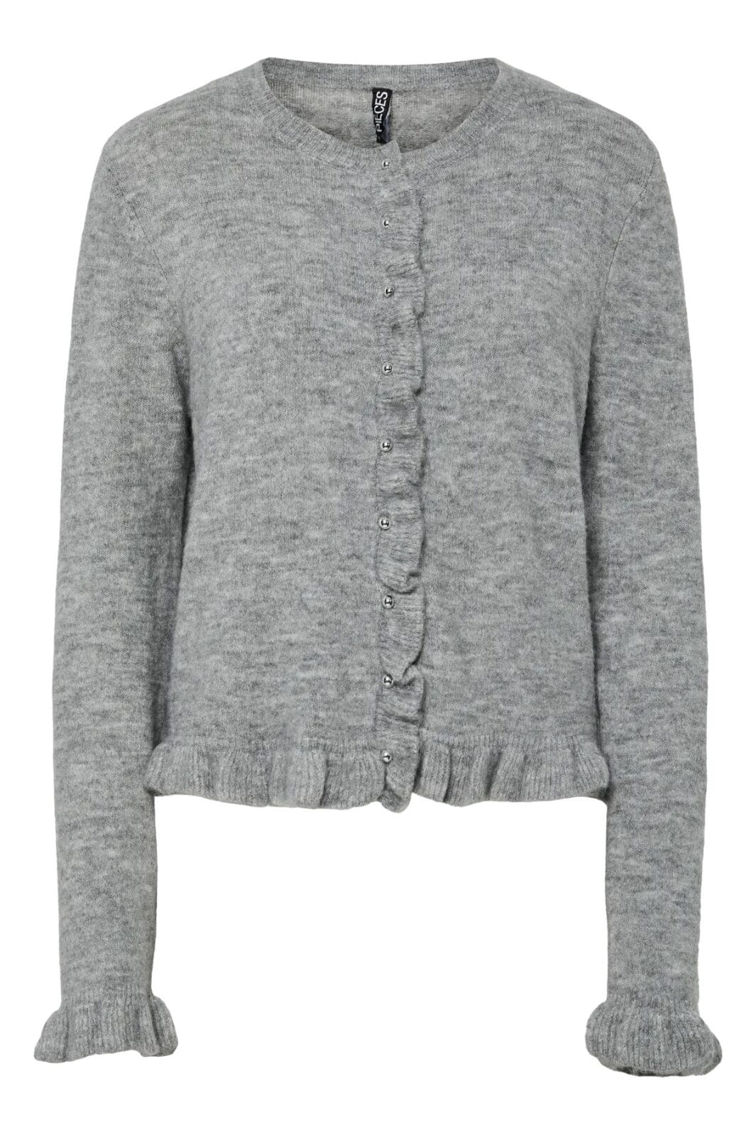 Pieces - Pclydia Ls Frill Knit Cardigan Fsy - 4912609 Medium Grey Melange As Sample