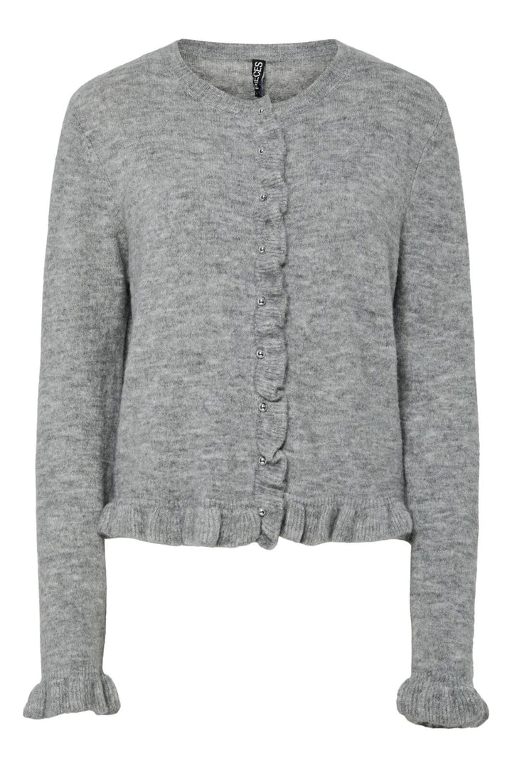 Pieces - Pclydia Ls Frill Knit Cardigan Fsy - 4912609 Medium Grey Melange As Sample