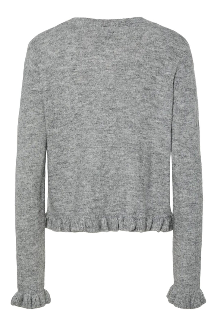 Pieces - Pclydia Ls Frill Knit Cardigan Fsy - 4912609 Medium Grey Melange As Sample