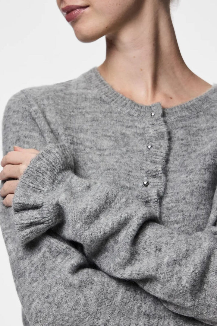 Pieces - Pclydia Ls Frill Knit Cardigan Fsy - 4912609 Medium Grey Melange As Sample