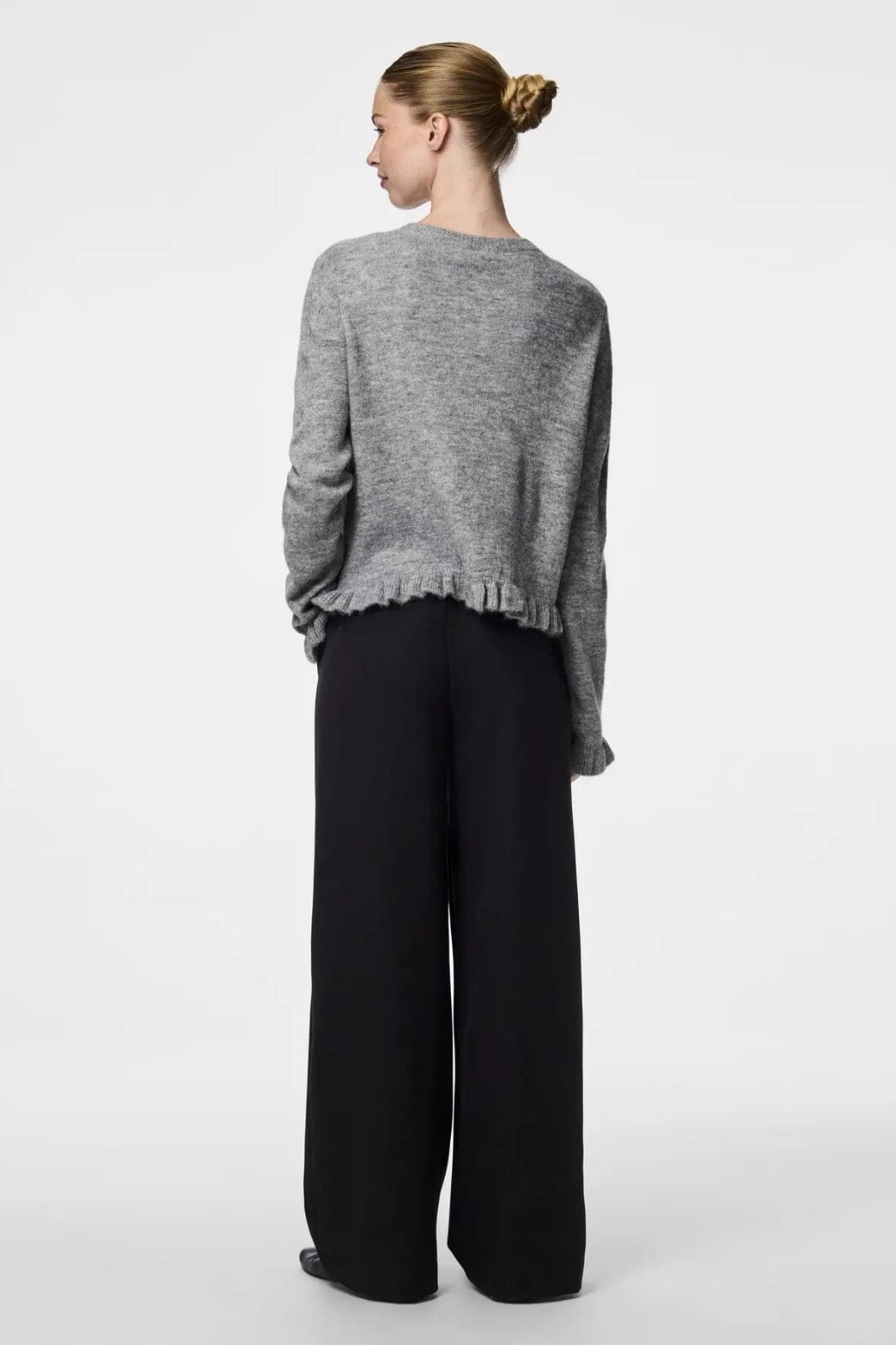 Pieces - Pclydia Ls Frill Knit Cardigan Fsy - 4912609 Medium Grey Melange As Sample