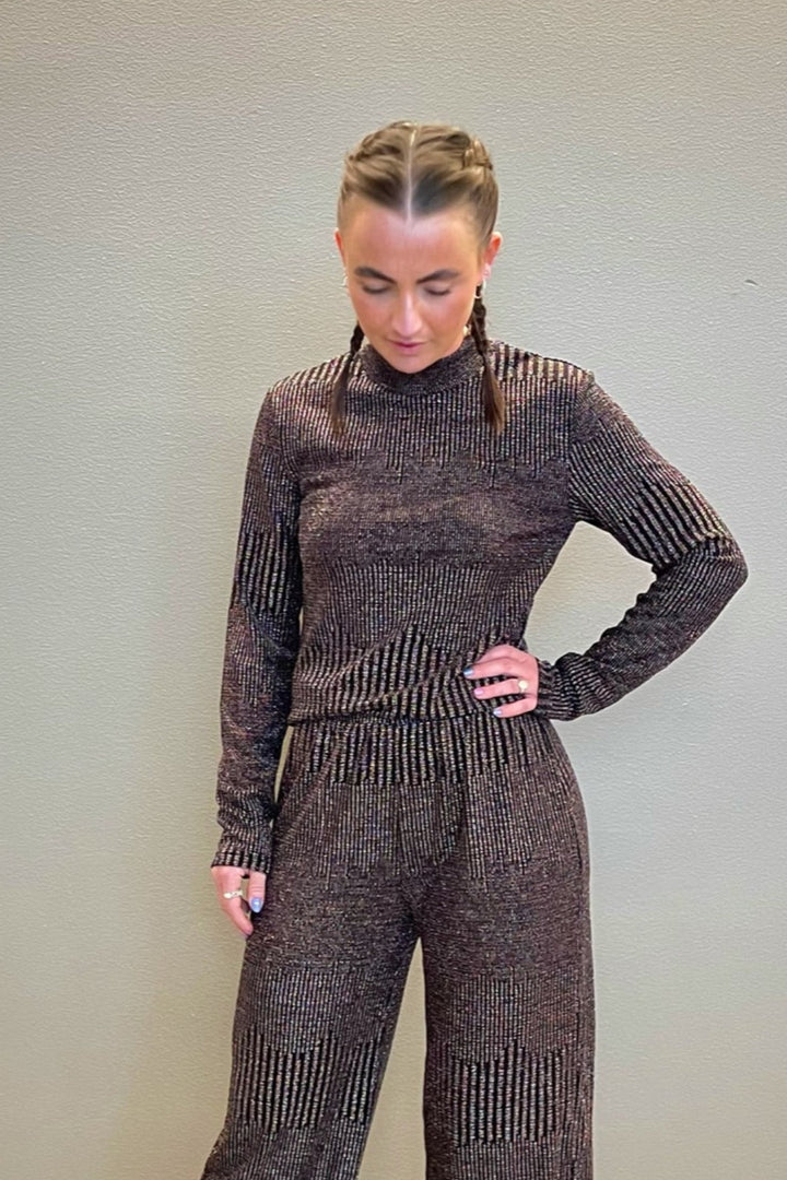 Pieces - PcMary Ls Top - Black Detail Glitter Bluser 