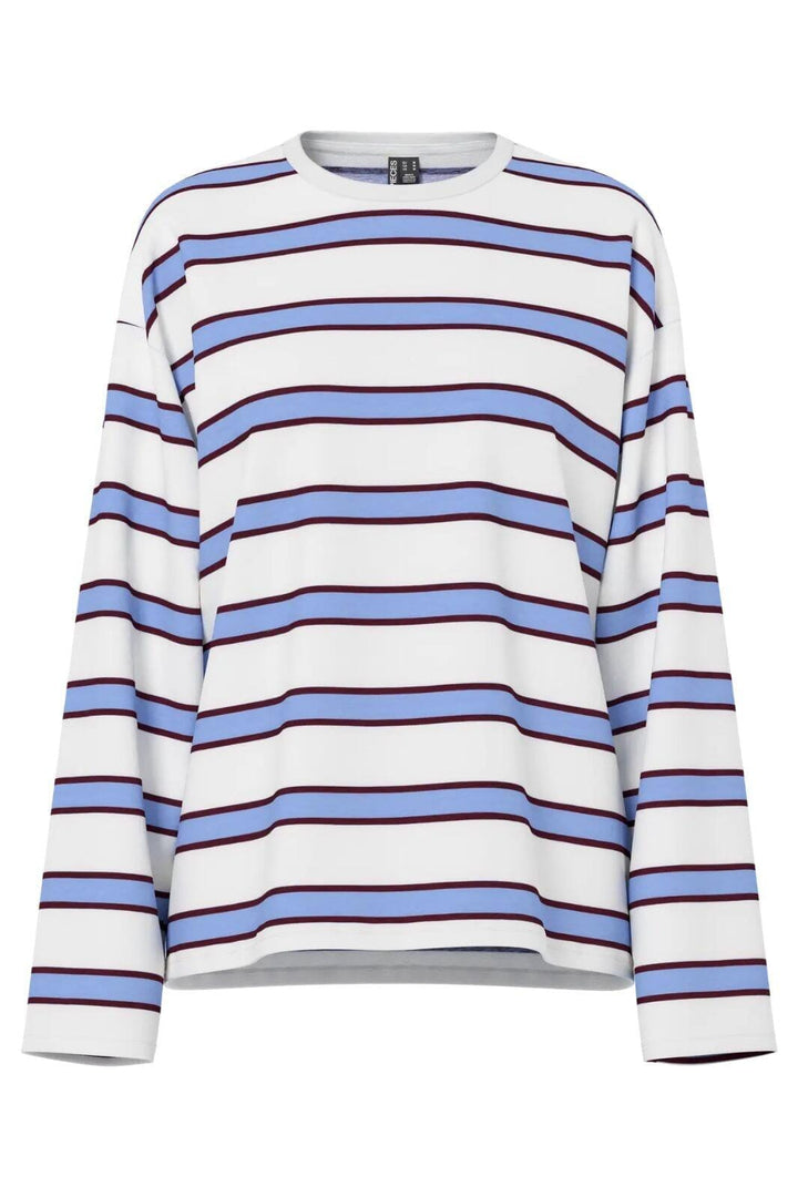 Pieces - Pcmila Ls Loose Tee - 4902154 Hydrangea Winetasting/Cloud Dancer T-shirts 