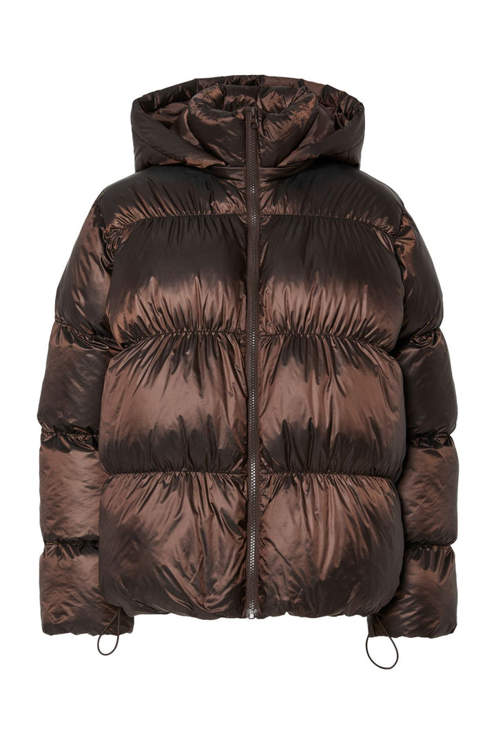 Pieces - Pcmilla Shiny Puffer Jacket W. Hood - 4888327 Hot Fudge