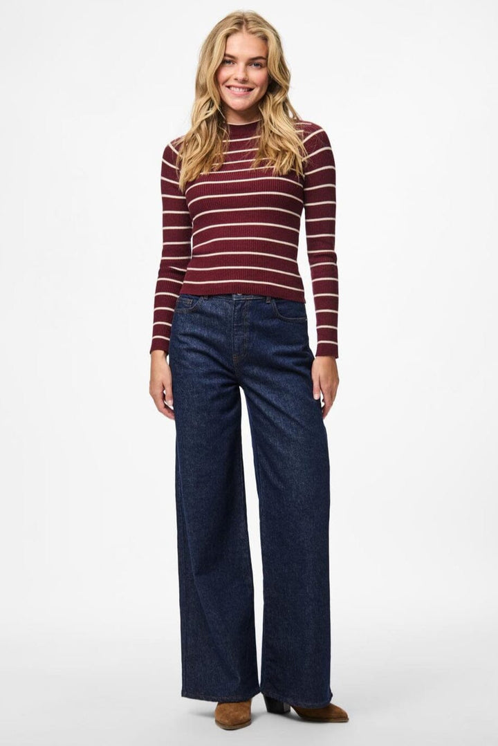 Pieces - Pcmira New Ls O-Neck Knit - 4803165 Tawny Port Birch Narrow