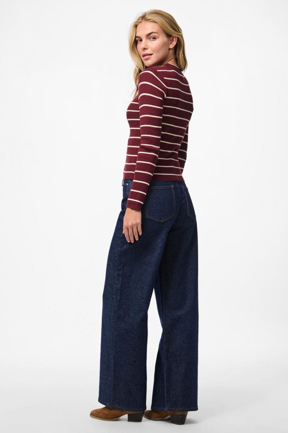 Pieces - Pcmira New Ls O-Neck Knit - 4803165 Tawny Port Birch Narrow