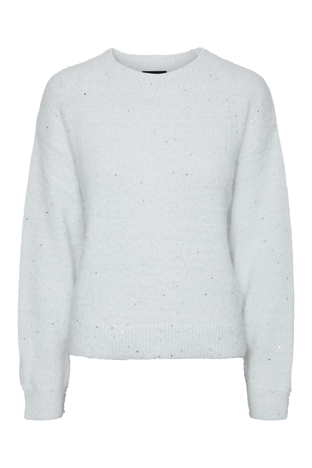 Pieces - Pcneqin Ls Oneck Knit - 4596658 Cloud Dancer Silver Sequins