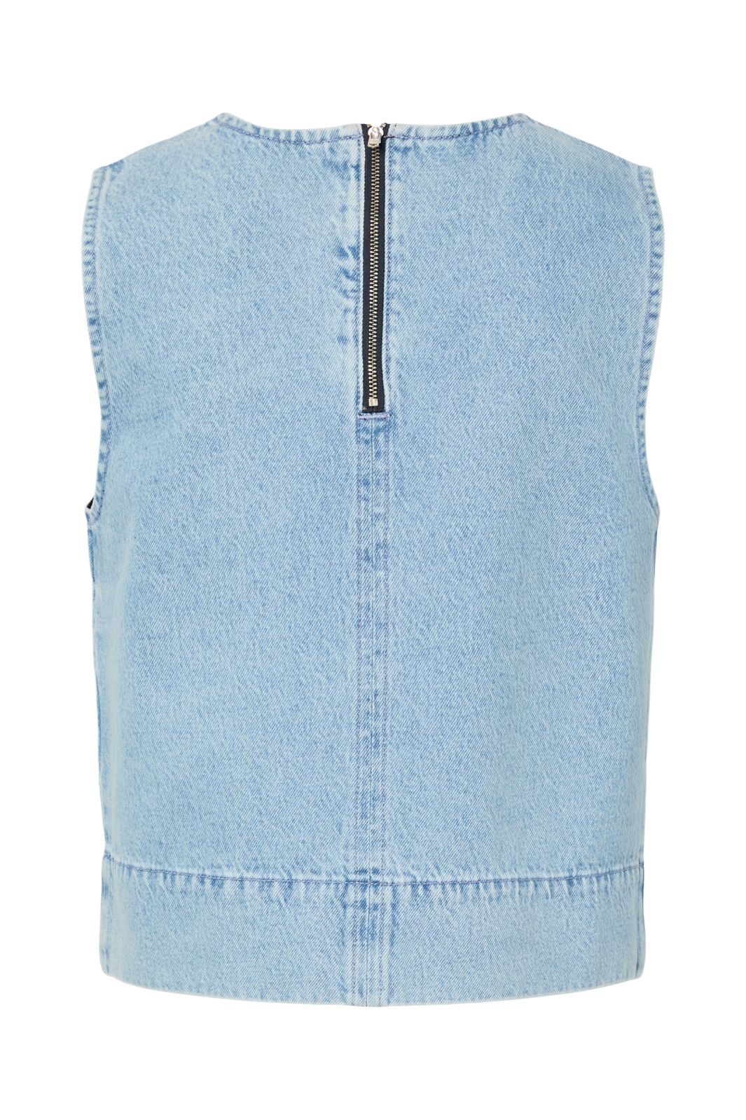 Pieces - Pcnoel Sl O-Neck Denim Top Fsy - 4936548 Light Blue Denim Rhine Stones