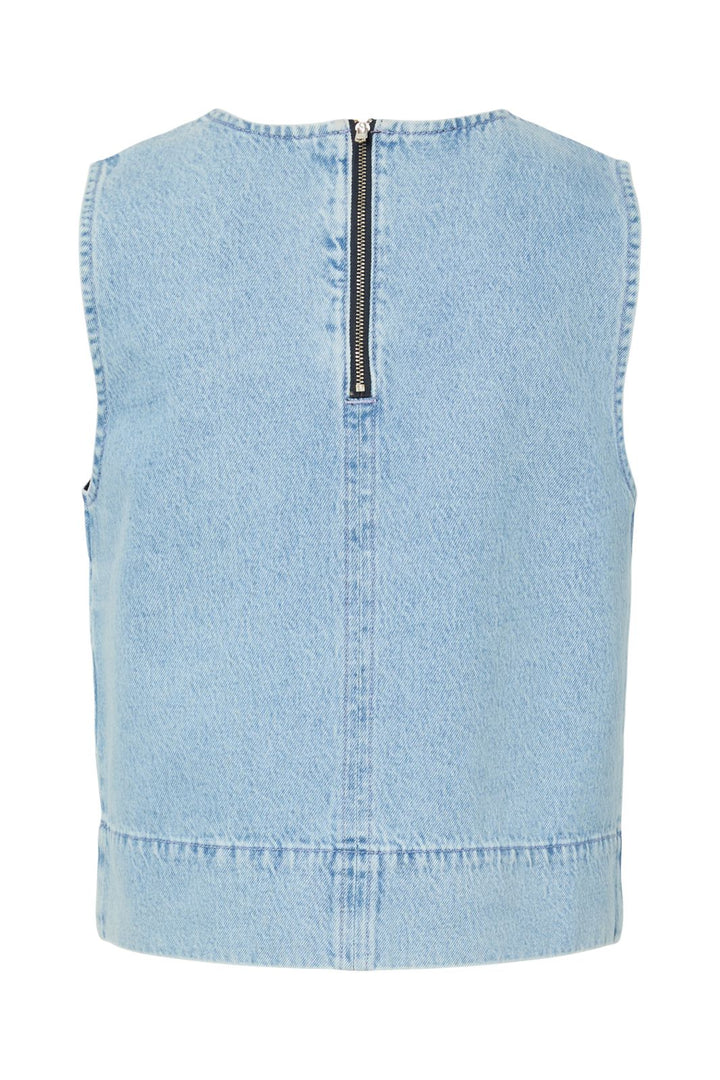 Pieces - Pcnoel Sl O-Neck Denim Top Fsy - 4936548 Light Blue Denim Rhine Stones