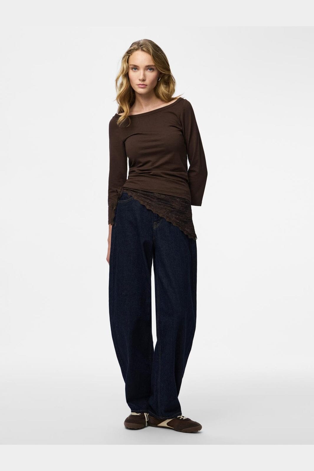 Pieces - Pcphoebe 3/4 Boatneck Top - 5083334 Hot Fudge