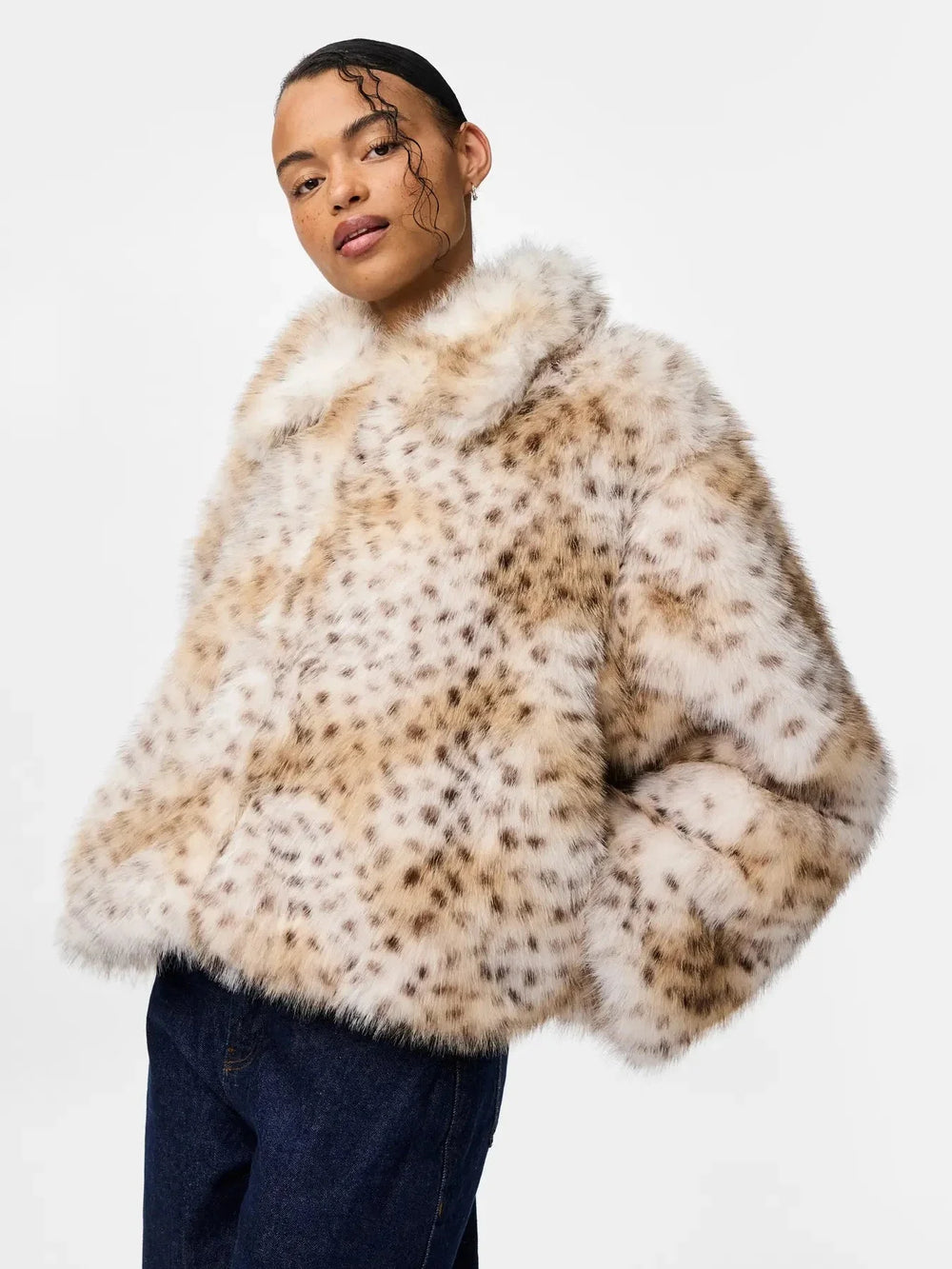Pieces - Pcplush Short Fluffy Jacket - 5023207 Cloud Dancer Leopard Jakker 