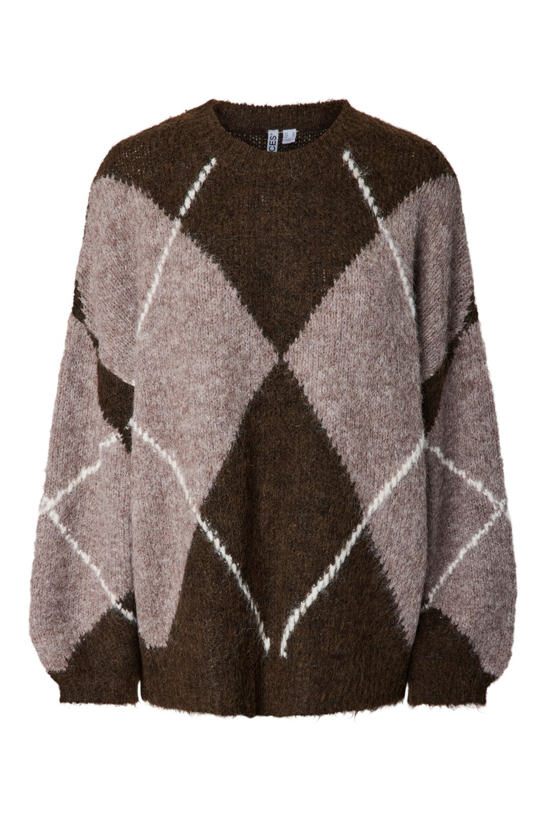 Pieces - Pcrasmine Ls Oversize O-Neck Knit - 5158007 Hot Fudge Greige And Birch