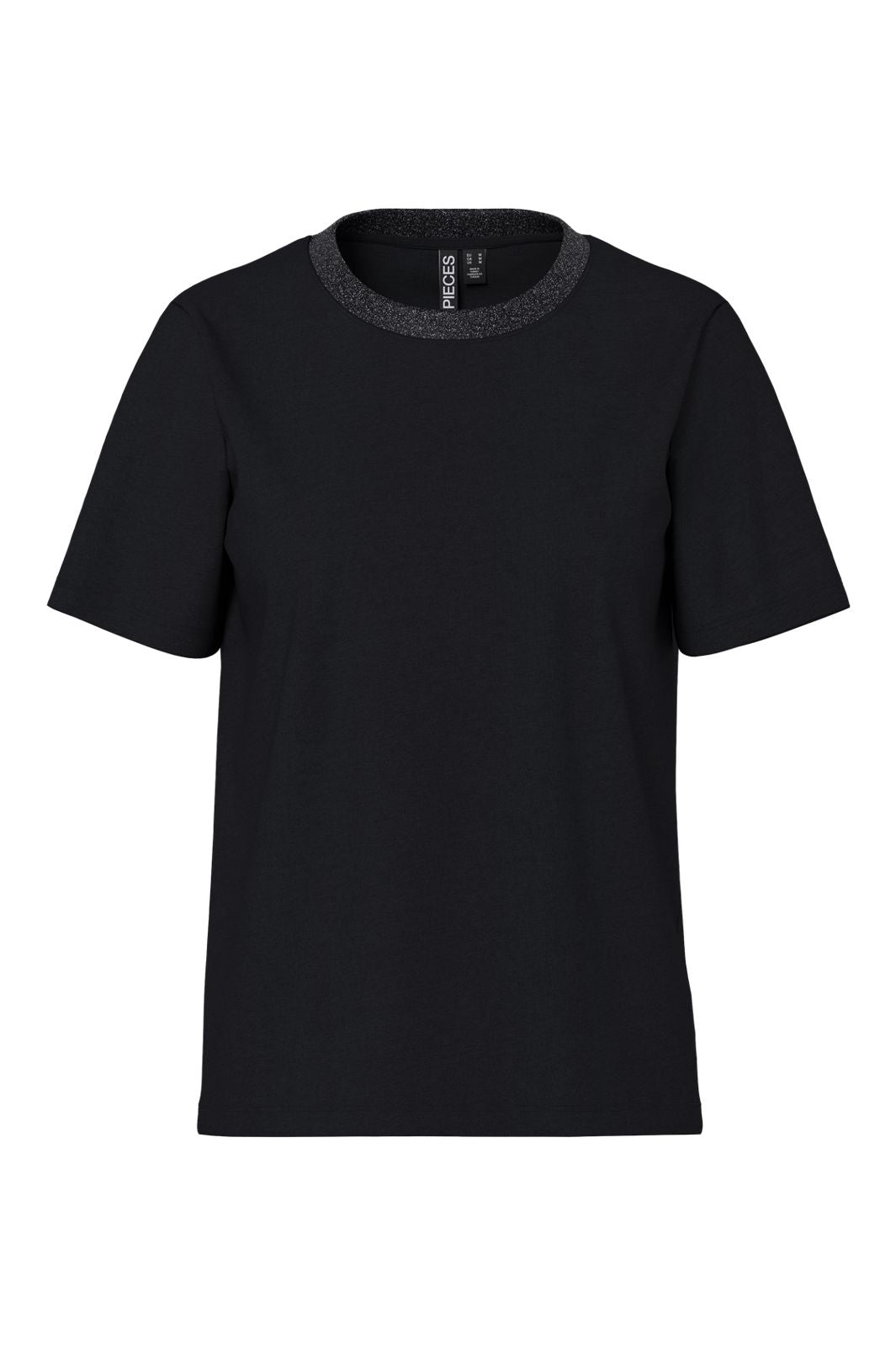 Pieces - Pcria Ss Lurex Neck Tee - 4991578 Black Lurex Rib