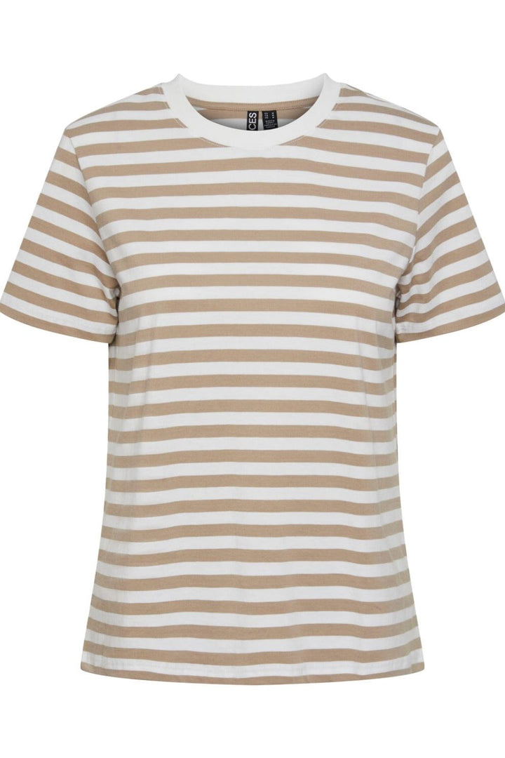 Pieces - Pcria Ss Tee Stripes - 4400579 Silver Mink Bright White T-shirts 