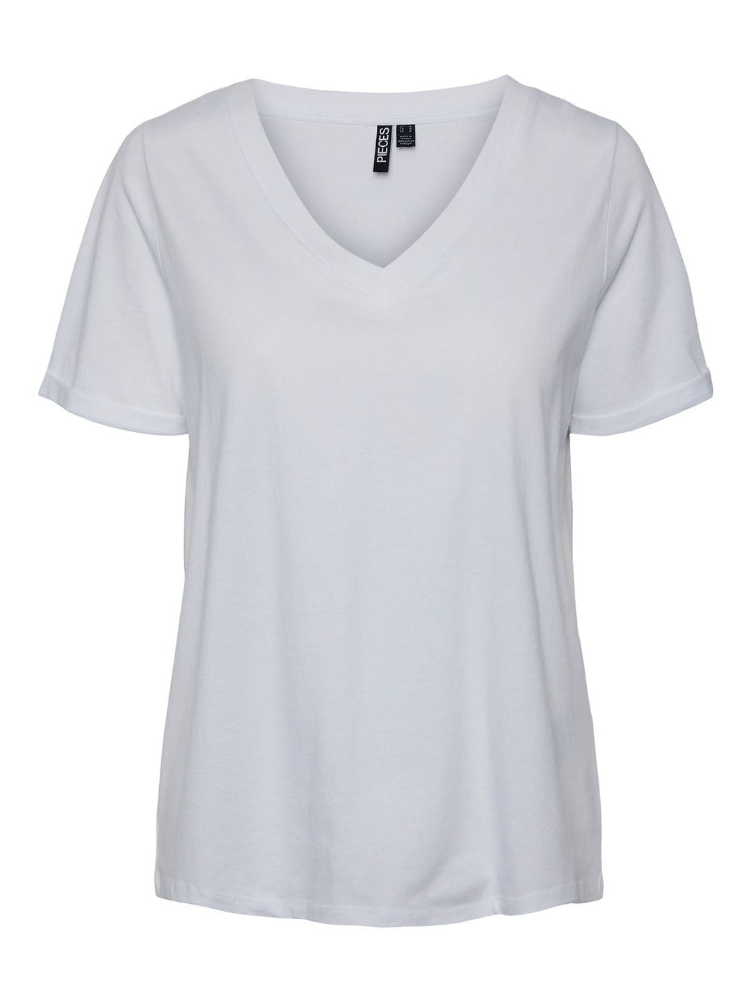 Pieces, Pcria Ss V-Neck Solid Tee, Bright White