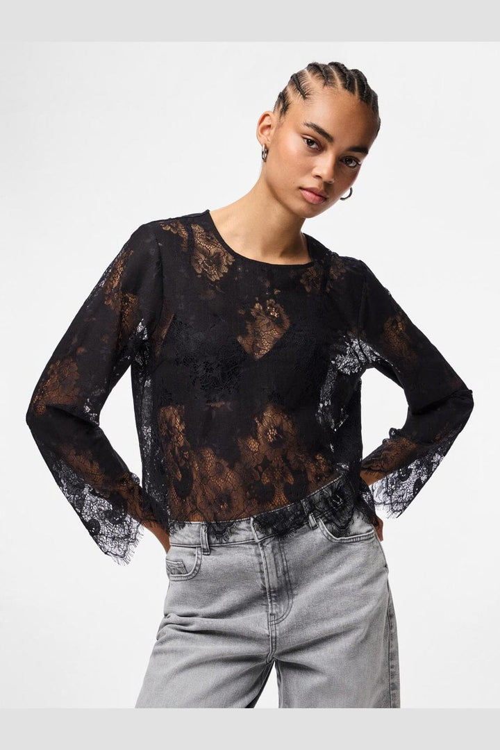 Pieces - Pcrinne Ls Lace Top Kca - 5071431 Black