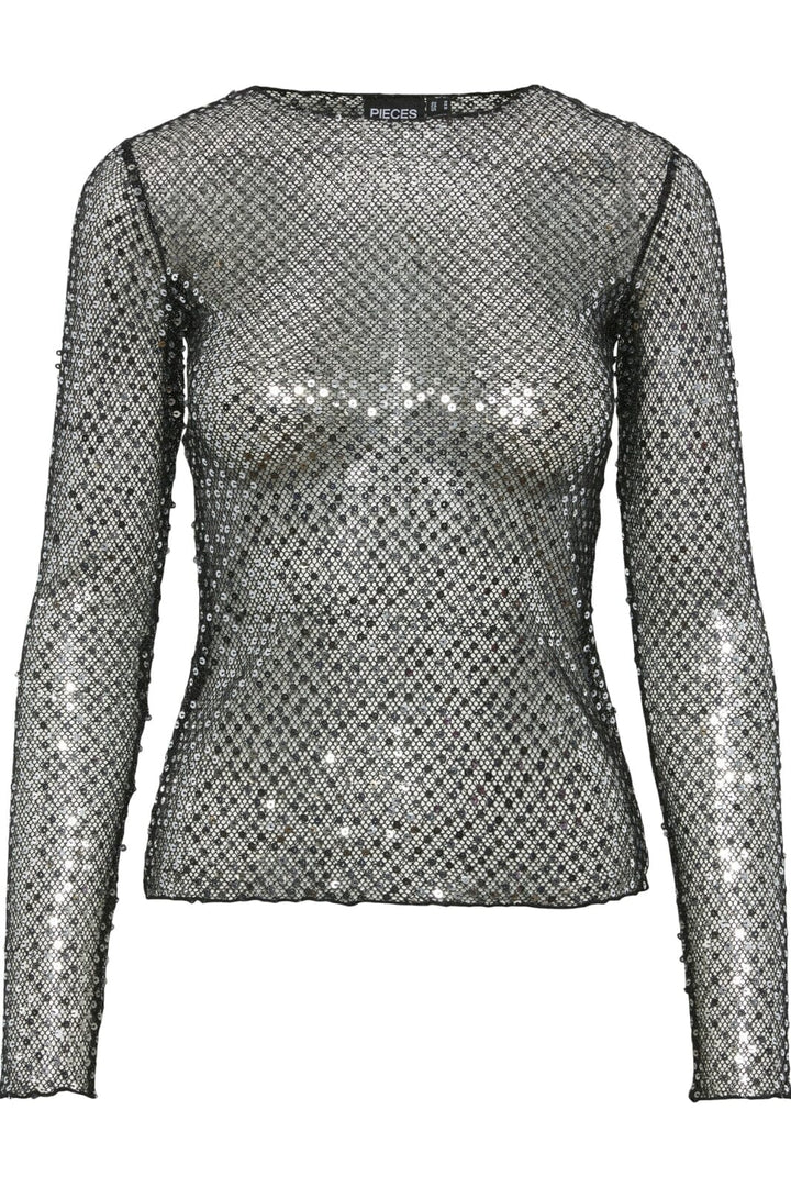 Pieces - Pcrissi Ls Sequins Top - 4610020 Black Silver Sequins Toppe 