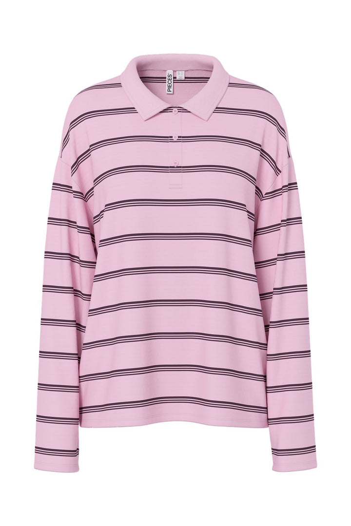Pieces - Pcsadie Ls Polo Top - 5218376 Roseate Spoonbill 3 Thin Plum Perfect