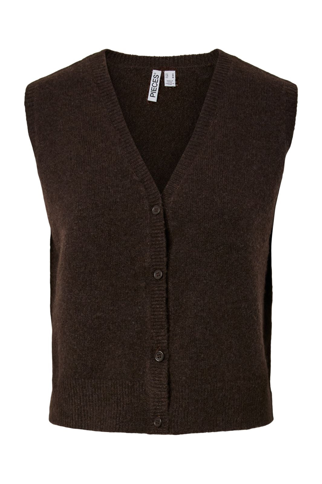 Pieces - Pcsally Sl V-Neck Knit Vest - 5105005 Hot Fudge Melange