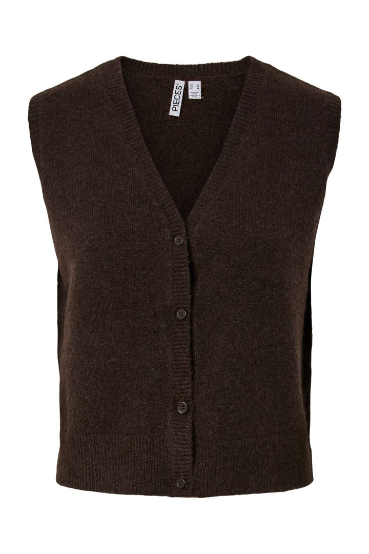 Pieces - Pcsally Sl V-Neck Knit Vest - 5105005 Hot Fudge Melange