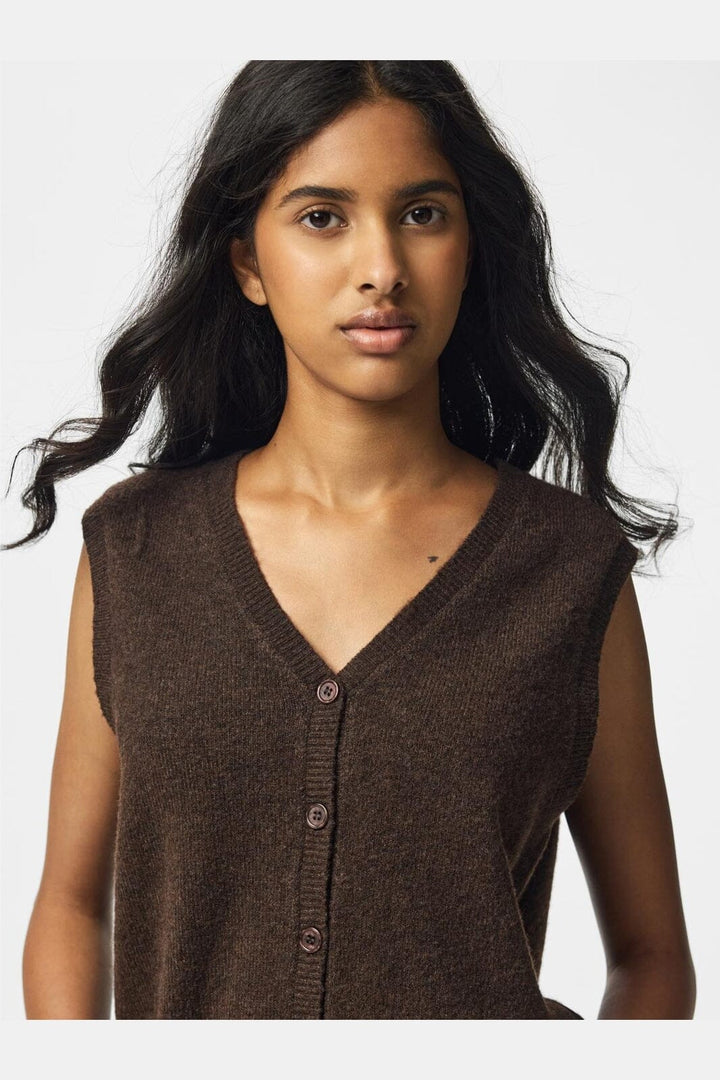 Pieces - Pcsally Sl V-Neck Knit Vest - 5105005 Hot Fudge Melange