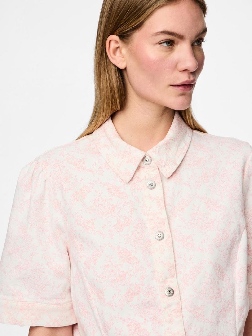 Pieces - Pcsalume Ss A-Shape Denim Dress - 4701725 Egret Flower