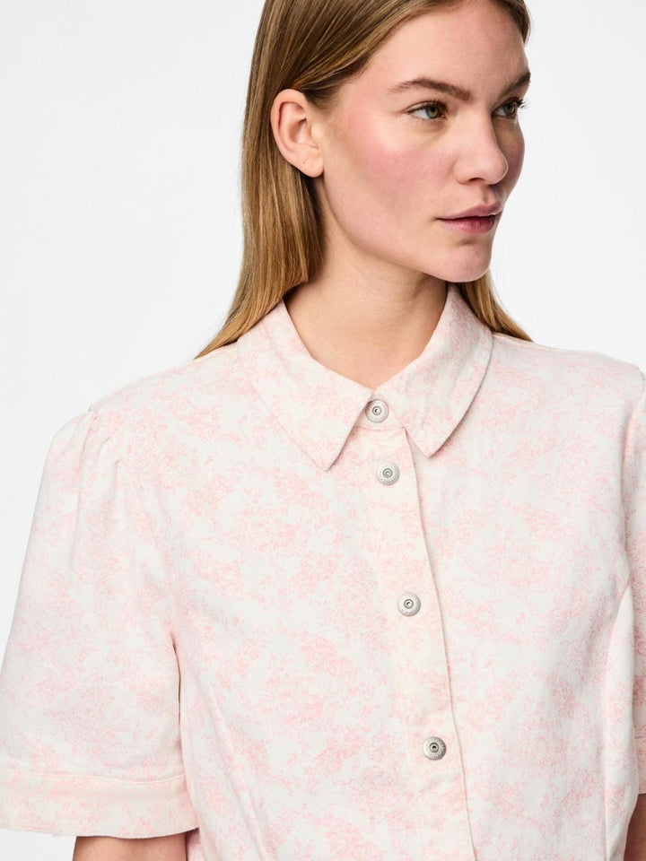 Pieces - Pcsalume Ss A-Shape Denim Dress - 4701725 Egret Flower