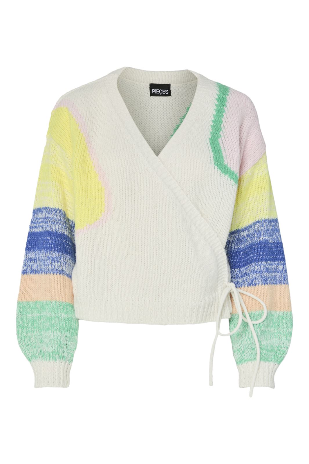 Pieces - Pcselja Ls Wrap Knit Cardigan - 4699796 Cloud Dancer Colorfull Pattern
