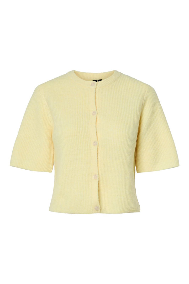 Forhåndsbestilling - Pieces - Pcsilly Ss O-Neck Knit Cardigan - 4797583 Pale Banana Melange
