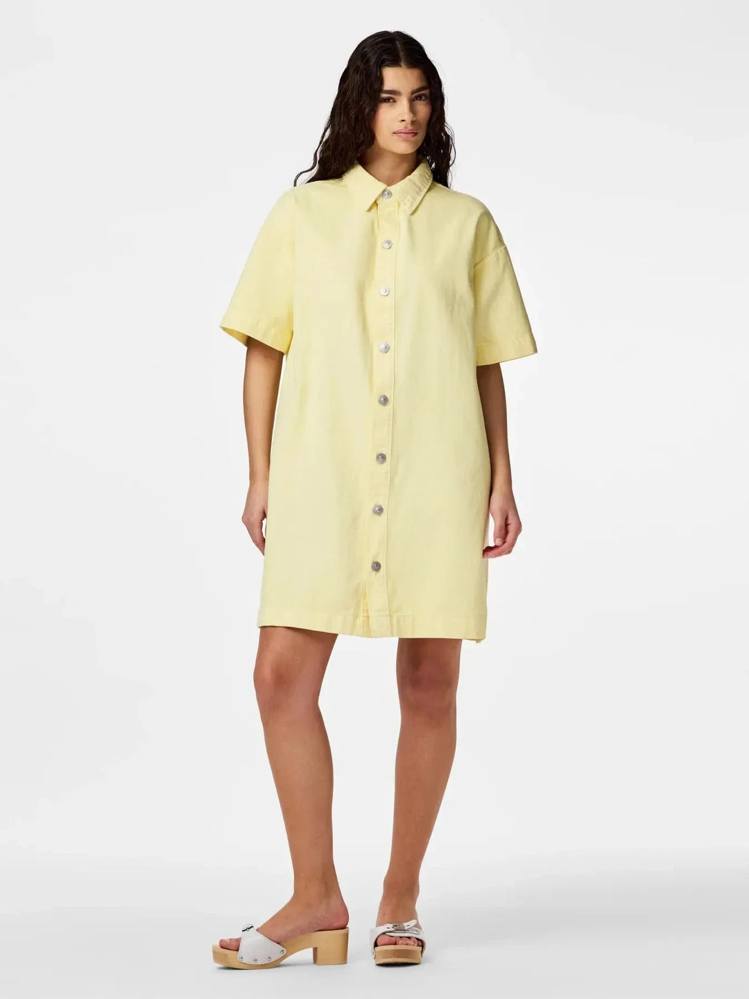 Pieces - Pcsky Ss A-Shape Denim Dress - 4993234 French Vanilla Kjoler 