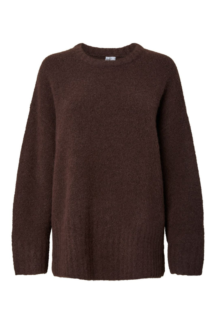 Pieces - Pctina Ls O-Neck Knit - 5087564 Hot Fudge Melange