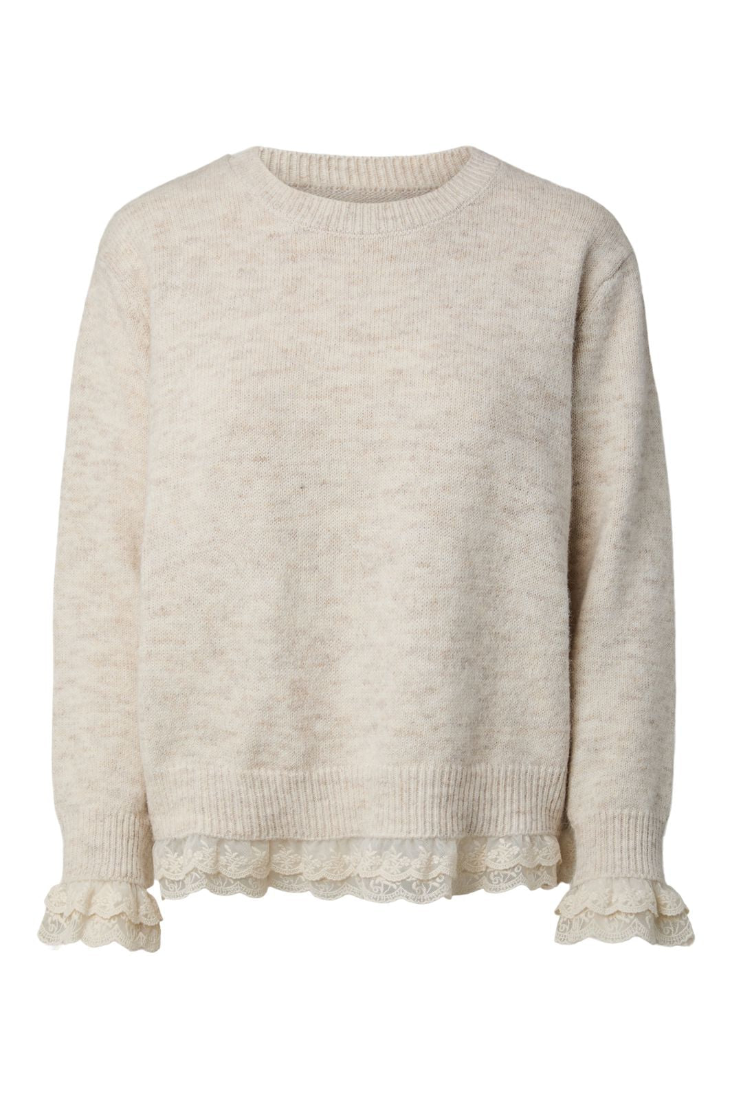 Pieces - Pcvaka Ls O-Neck Lace Knit - 5186807 Whitecap Gray Melange