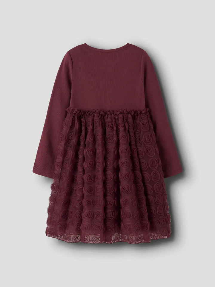 Name It - Nmfsykia Tulle Ls Dress - 4888968 Burgundy