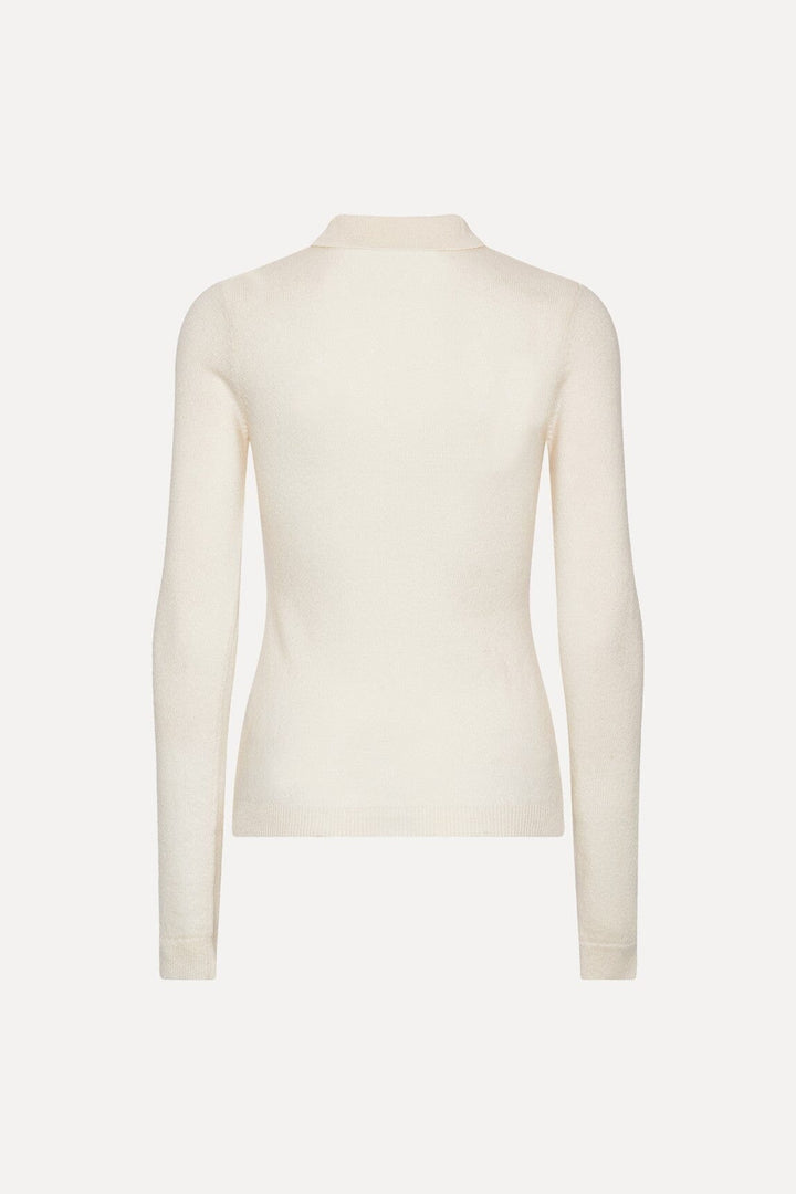 Rotate - Knitted Polo Top 116680857 - 857 Egret Strikbluser 